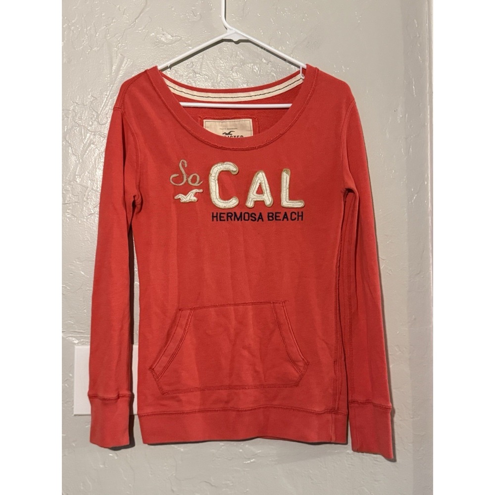 HOLLISTER SO Cal Hermosa Beach Sweatshirt Pink Pullover Pocket Y2K Logo Size XS
